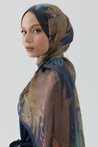 Kardelen Şifon İpek Şal - Lacivert TUGBA