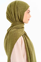 Kare Desen Capri Şal - Haki TUGBA