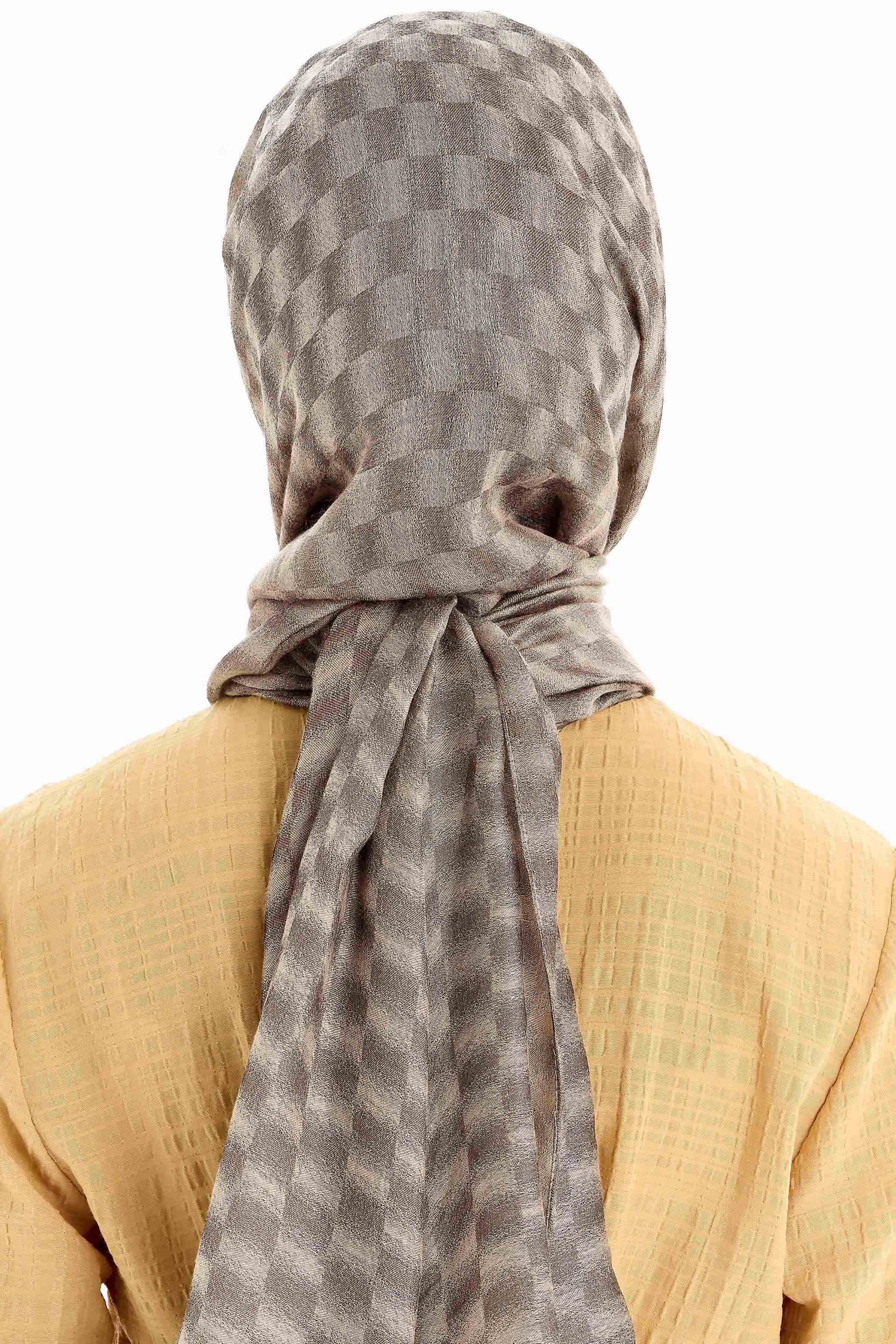 Kare Desen Viskon Şal - Bej TUGBA