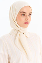 Geometrik Desen Pamuk Eşarp - Ekru TUGBA