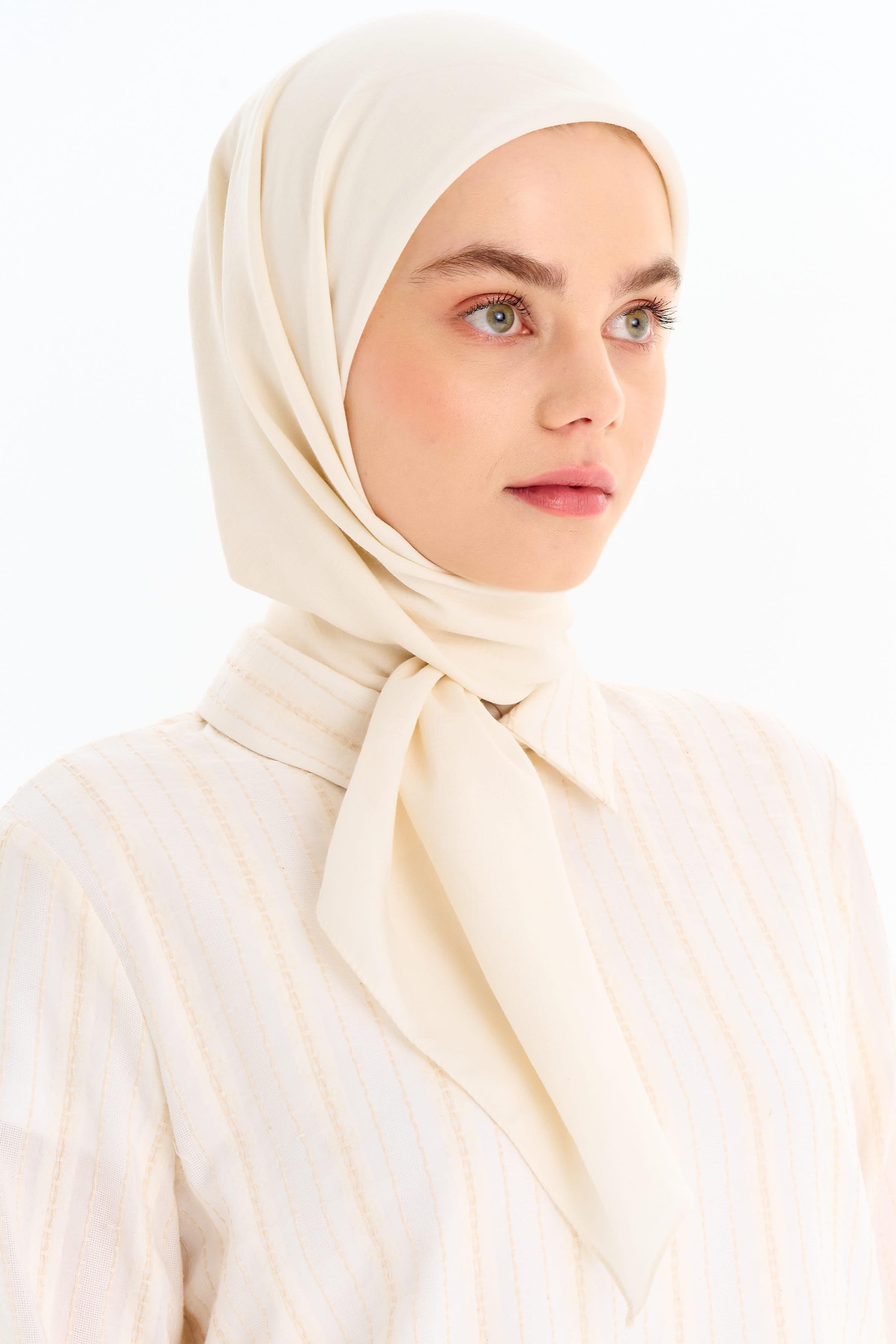 Geometrik Desen Pamuk Eşarp - Ekru TUGBA