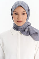 Geometrik Desen Pamuk Eşarp - Koyu Gri TUGBA