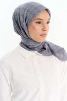 Geometrik Desen Pamuk Eşarp - Koyu Gri TUGBA