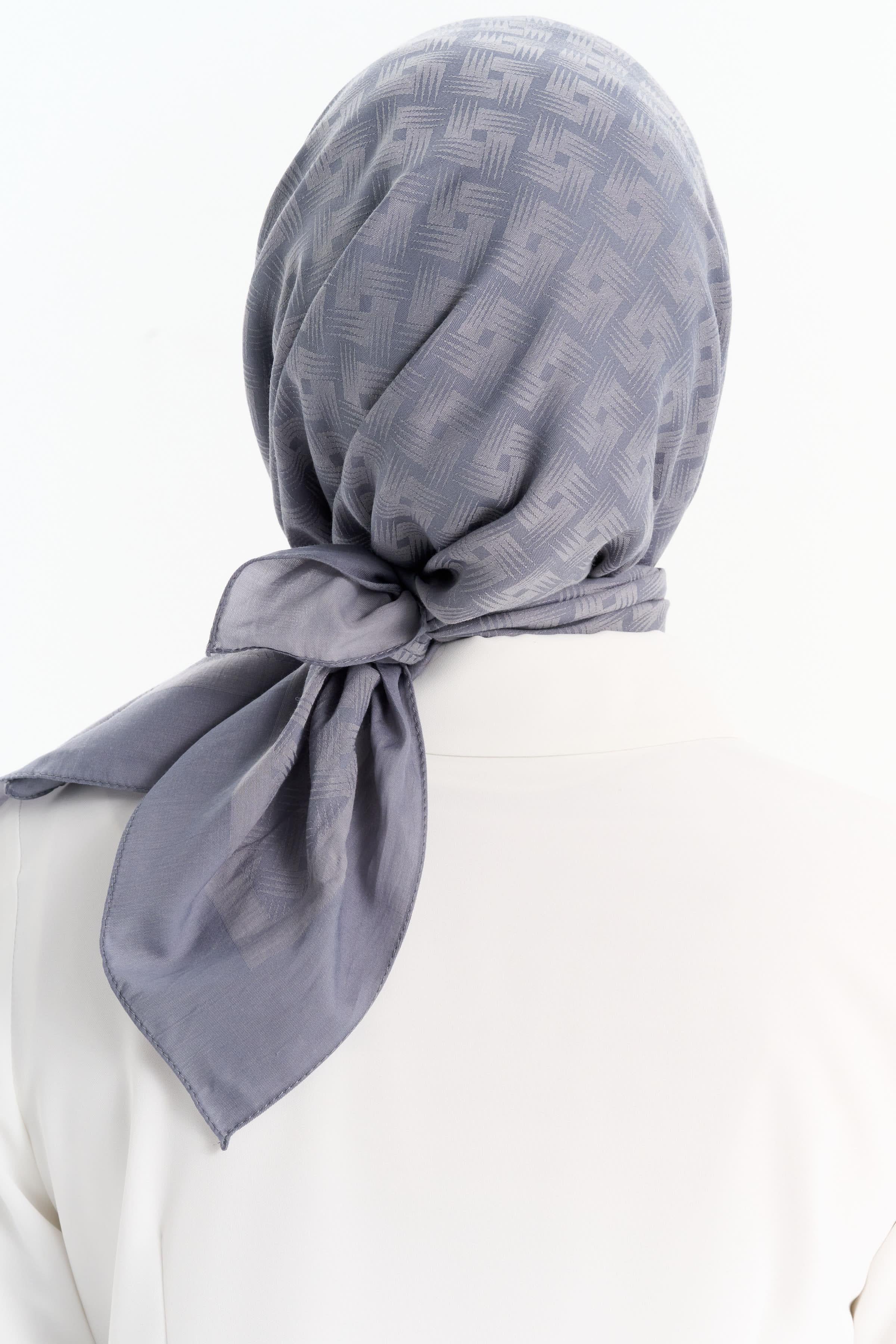 Geometrik Desen Pamuk Eşarp - Koyu Gri TUGBA