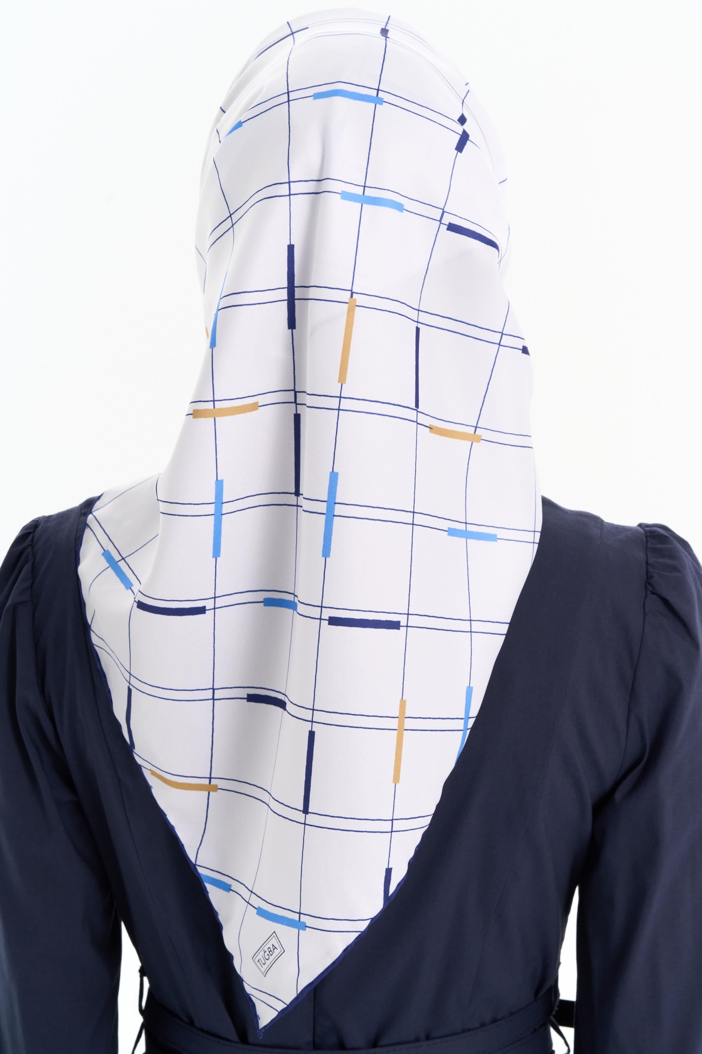 Kare Desenli Stil Eşarp - İndigo TUGBA