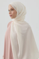 Geometrik Desen Pamuk Şal - Ekru TUGBA