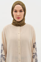 Karışık Desenli Floş Şal - Haki TUGBA
