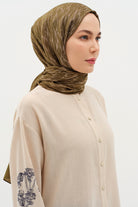Karışık Desenli Floş Şal - Haki TUGBA