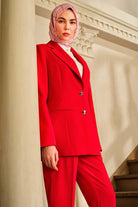 Kemer Detaylı Pantolon - Kırmızı TUGBA