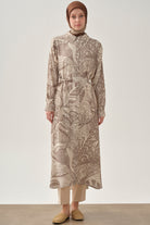 Kemerli Desenli Uzun Tunik - Vizon TUGBA