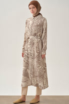 Kemerli Desenli Uzun Tunik - Vizon TUGBA