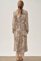 Kemerli Desenli Uzun Tunik - Vizon TUGBA