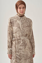 Kemerli Desenli Uzun Tunik - Vizon TUGBA
