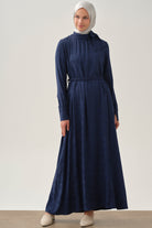 Kemerli Jakar Elbise - İndigo TUGBA