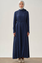 Kemerli Jakar Elbise - İndigo TUGBA