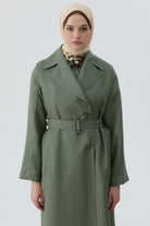 Kemerli Keten Trenç - Haki TUGBA