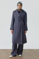 Kemerli Keten Trenç - İndigo TUGBA