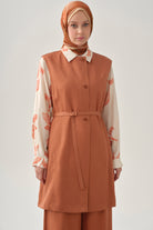 Kemerli Sıfır Yaka Yelek - Kiremit TUGBA