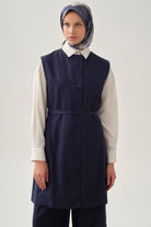 Kemerli Sıfır Yaka Yelek - Lacivert TUGBA