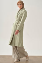 Kemerli Uzun Ceket - Açık Yeşil TUGBA