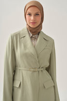 Kemerli Uzun Ceket - Açık Yeşil TUGBA