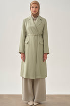 Kemerli Uzun Ceket - Açık Yeşil TUGBA