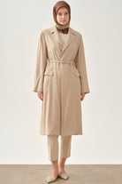 Kemerli Uzun Ceket - Bej TUGBA