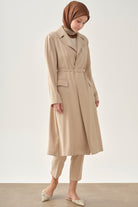 Kemerli Uzun Ceket - Bej TUGBA