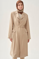 Kemerli Uzun Ceket - Bej TUGBA