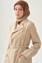 Kemerli Uzun Ceket - Bej TUGBA