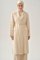 Kemerli Uzun Ceket - Ekru TUGBA