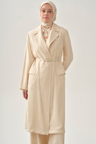 Kemerli Uzun Ceket - Ekru TUGBA