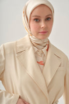 Kemerli Uzun Ceket - Ekru TUGBA