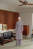 Kemerli Uzun Ceket - Gri TUGBA