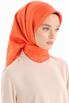 Kenar Detaylı Twill İpek Eşarp - Oranj TUGBA