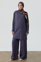 Kesik Detaylı Bol Paça Pantolon - İndigo TUGBA