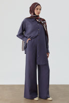 Kesik Detaylı Bol Paça Pantolon - İndigo TUGBA