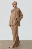 Kesik Detaylı Bol Paça Pantolon - Vizon TUGBA