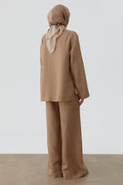 Kesik Detaylı Bol Paça Pantolon - Vizon TUGBA