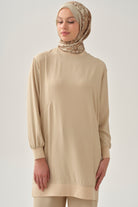 Kesik Detaylı Ribanalı Tunik - Bej TUGBA