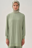 Kesik Detaylı Ribanalı Tunik - Mint TUGBA