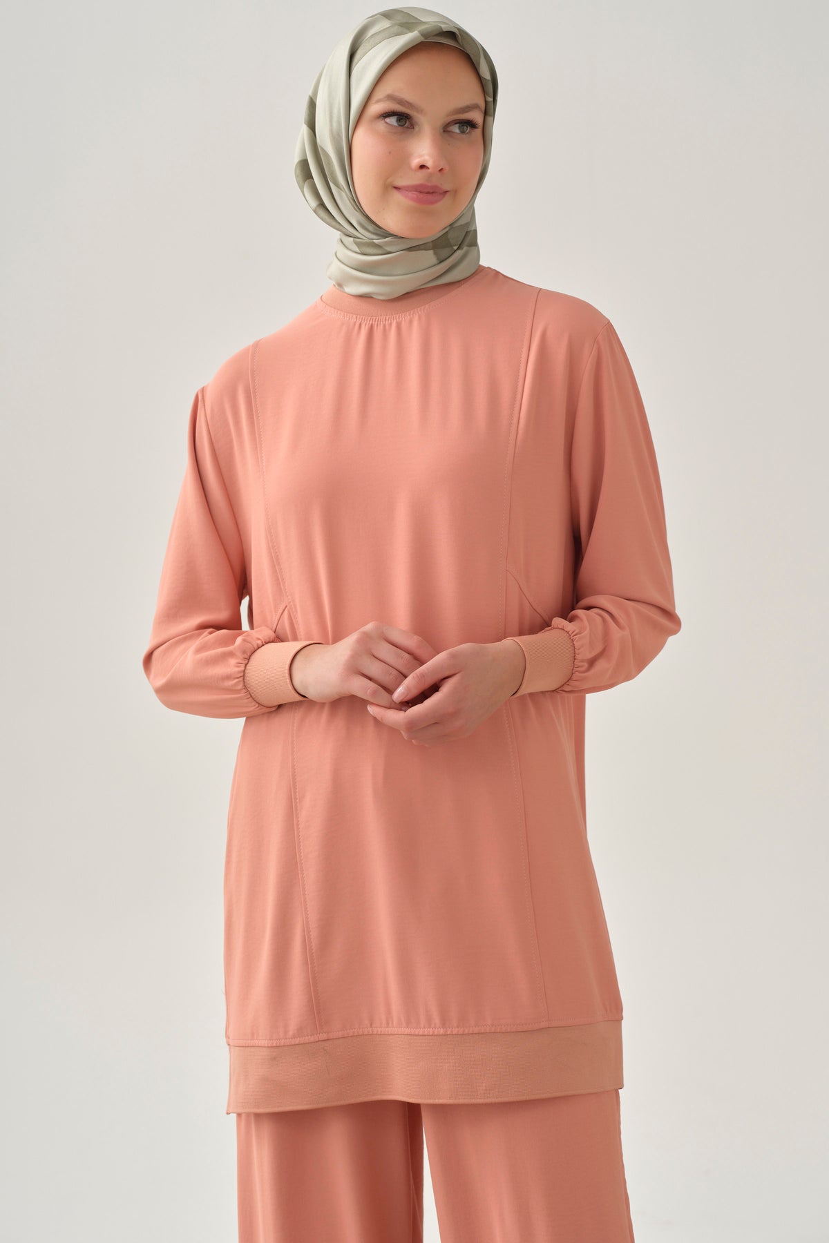 Ribbed Tunic with Cutout Details - Salmon