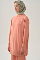 Kesik Detaylı Ribanalı Tunik - Somon TUGBA