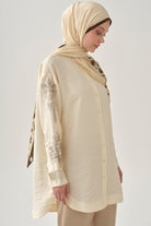 Kollar Nakışlı Tunik - Ekru TUGBA