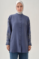 Kollar Nakışlı Tunik - İndigo TUGBA