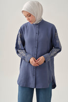 Kollar Nakışlı Tunik - İndigo TUGBA