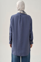 Kollar Nakışlı Tunik - İndigo TUGBA