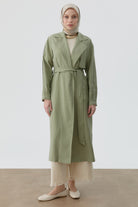 Kollar Pile Detaylı Trenç - Mint TUGBA