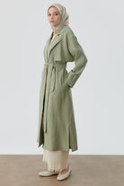 Kollar Pile Detaylı Trenç - Mint TUGBA