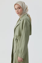 Kollar Pile Detaylı Trenç - Mint TUGBA